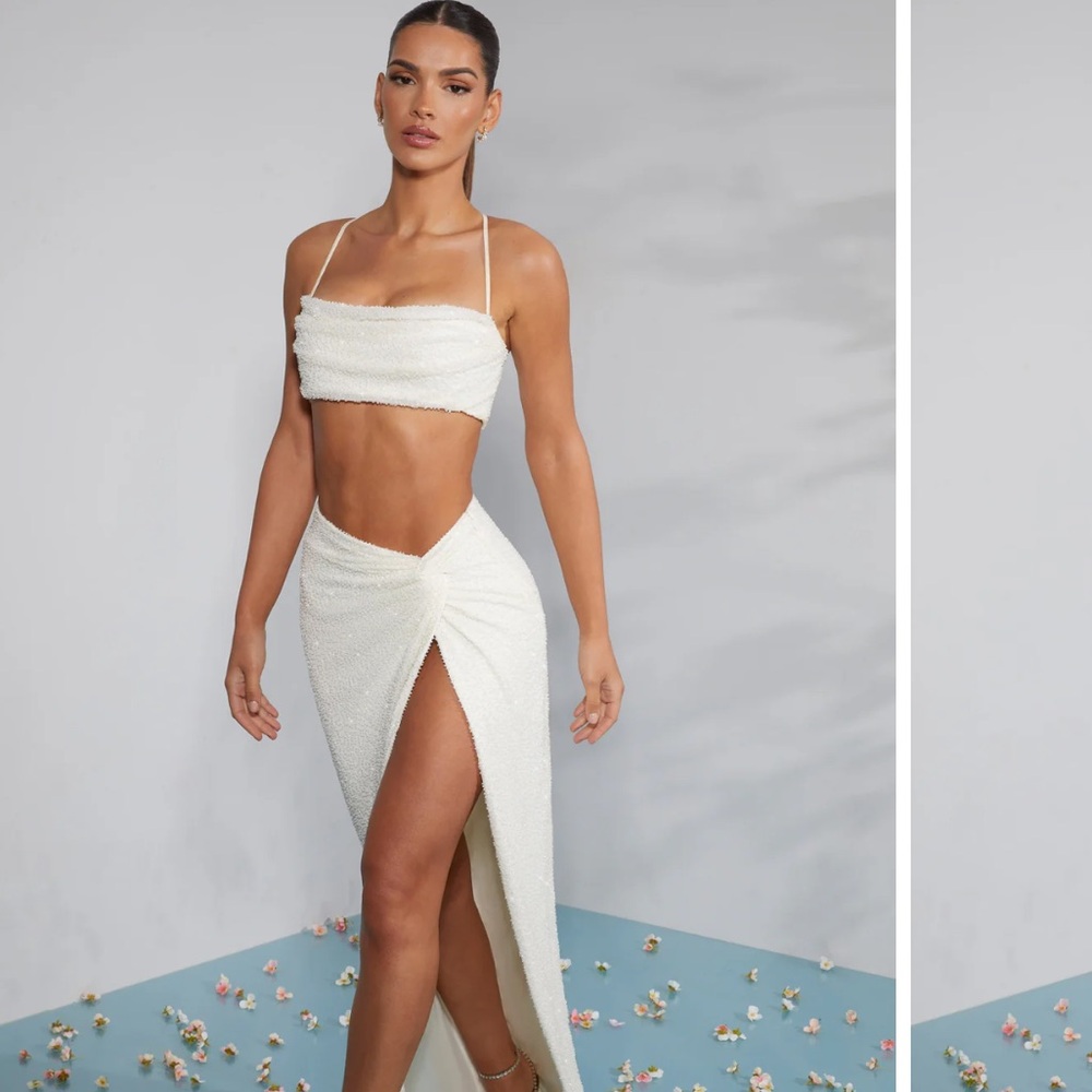 Oh Polly Embellished White Two-Piece Como Skirt and Pisa Top Set